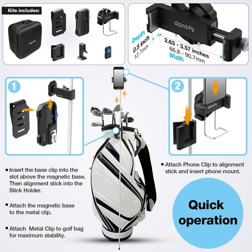 Dprofy Magnetic Golf Phone Holder,Golf Analyzer Accessories with Bluetooth Wireless Remote, Record Golf Swing, Golf Putting Training Aids Works with Alignment Stick and Golf Bag