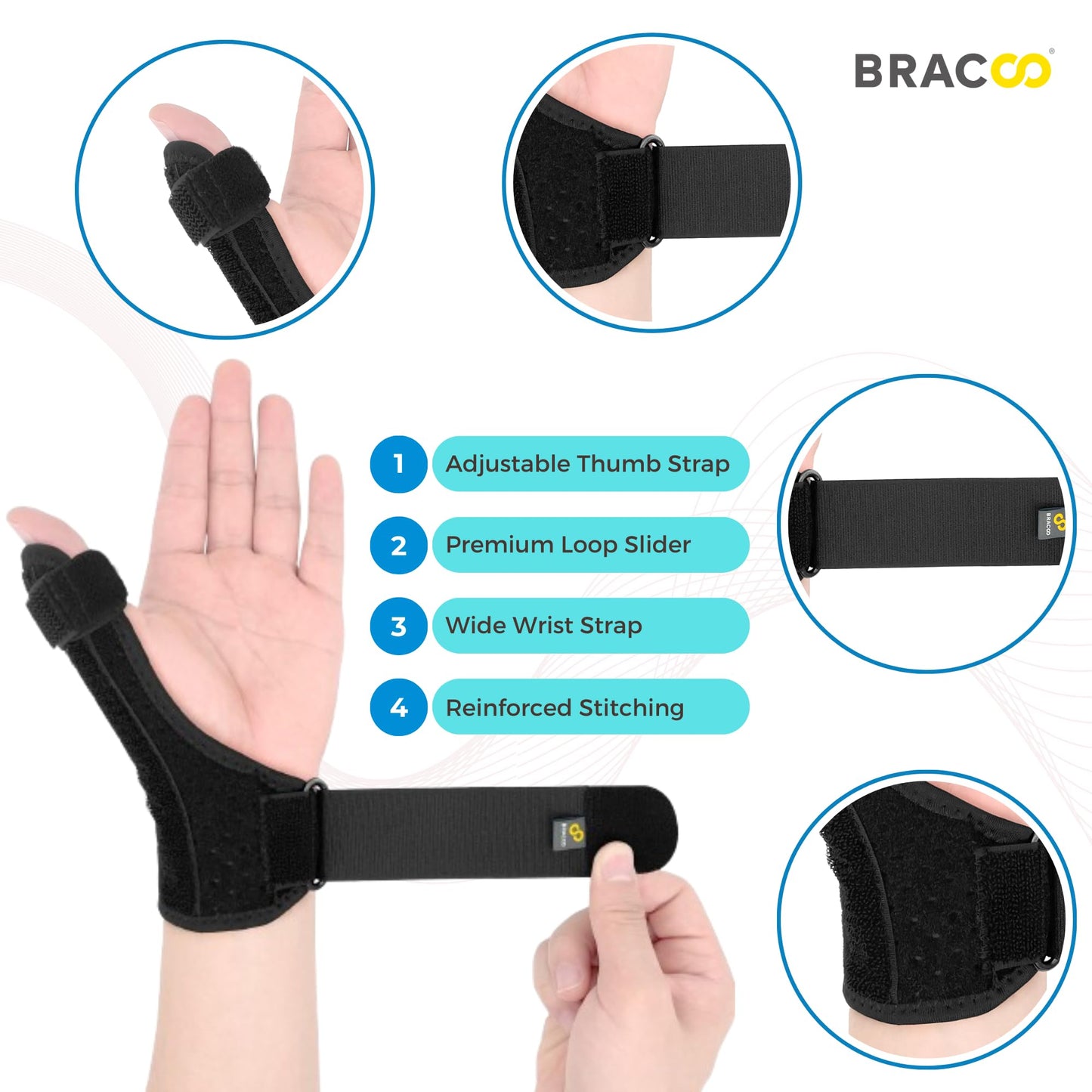 Bracoo Thumb Splint Stabilizer, Wrist Support Brace for Arthritis & Sprained Pain Relief, de Quervain's Tenosynovitis, Trigger Thumb, Fit Right & Left Hand, TP33