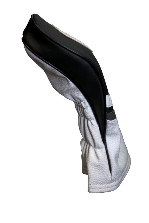 Majek Golf Headcovers Black and White Leather Style 1, 3, H Driver Hybrid and Fairway Head Covers Fits 460cc Drivers