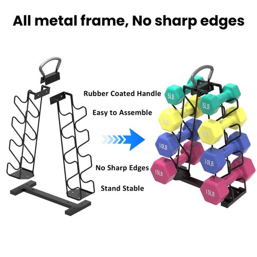 UNITEDPOWER Dumbbell Rack Stand, 4 Tire Weight Rack for 8 Dumbbells，A-Frame Metal Storage Holder with Handle Suitable for Home Gym (DUMBBELLS NOT INCLUDED)