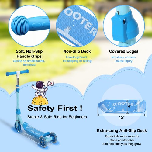 Kids Kick Scooter - LED Light Up 3 Wheel Kick Scooter for Kids 3-5 5-7, Adjustable Handlebar Height, Long Anti-Slip Deck,Heavy Duty Metal Scooters for Boys Girls Ages 3-7, up to 110 Lbs