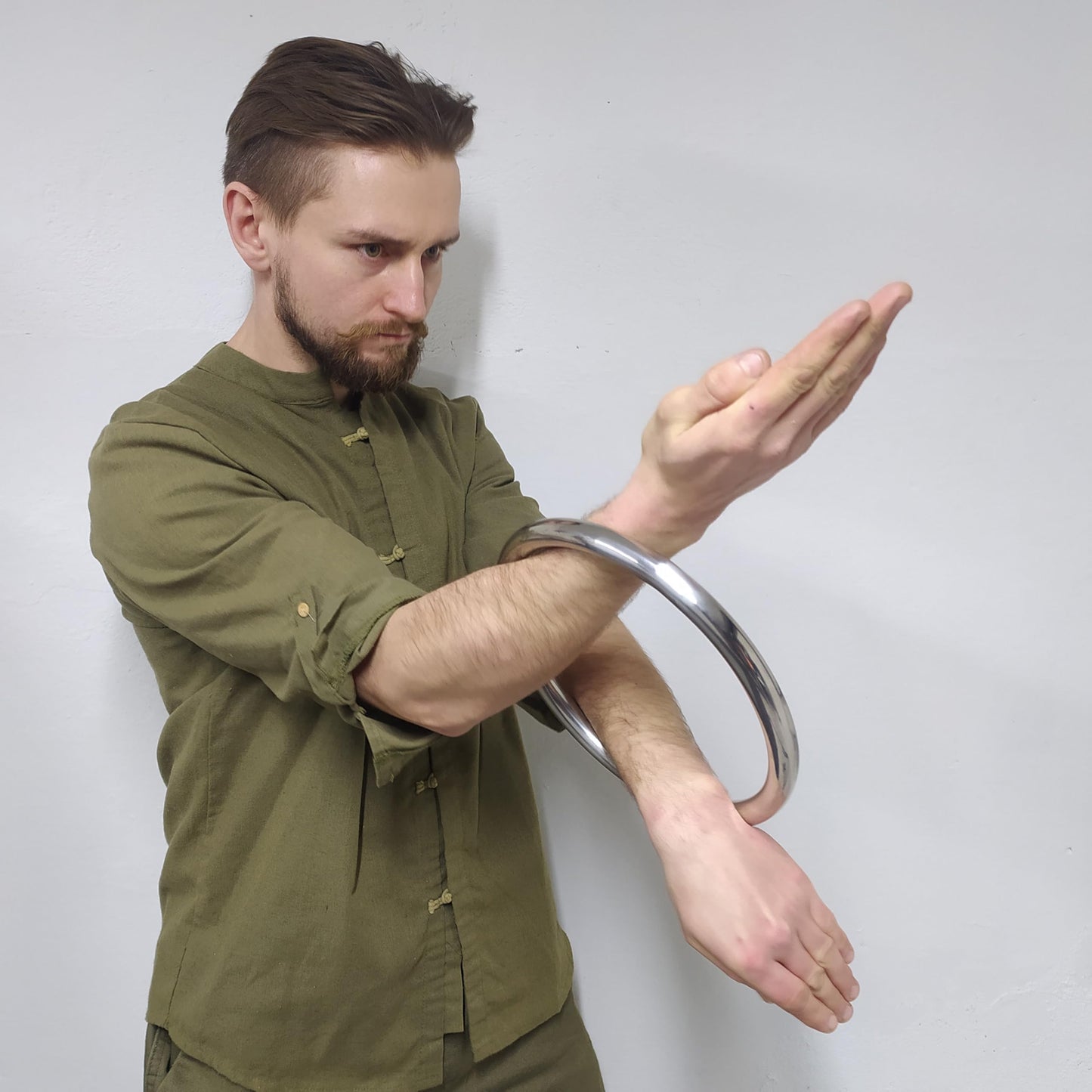 Wing Chun Stainless Ring Yewen Sau Sticky Hand Strength Training Tsun Siu Lum Kung Fu Self Defense Gun
