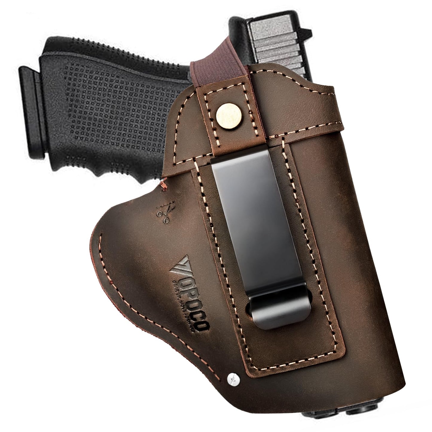 VOPOCO IWB/OWB Leather Holster, Genuine Leather Gun Holster for Glock 19/43/43X, Taurus G2/G2C/G3C, Sig P365 P320 Springfield M&P 9mm Shield, Ambidextrous Concealed Carry