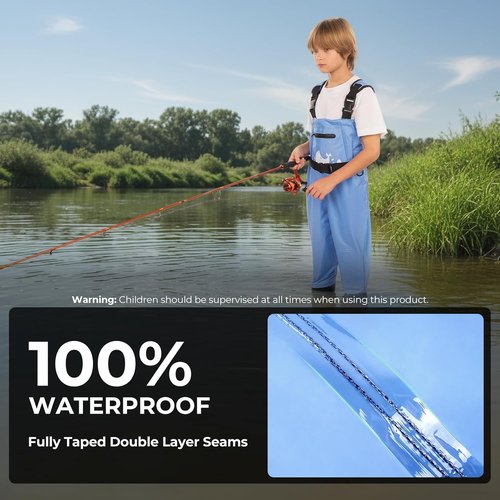 Calamus WaveWalker Kids' Fishing Waders - 100% Waterproof with PVC Boots & Knee Pads, Youth Size
