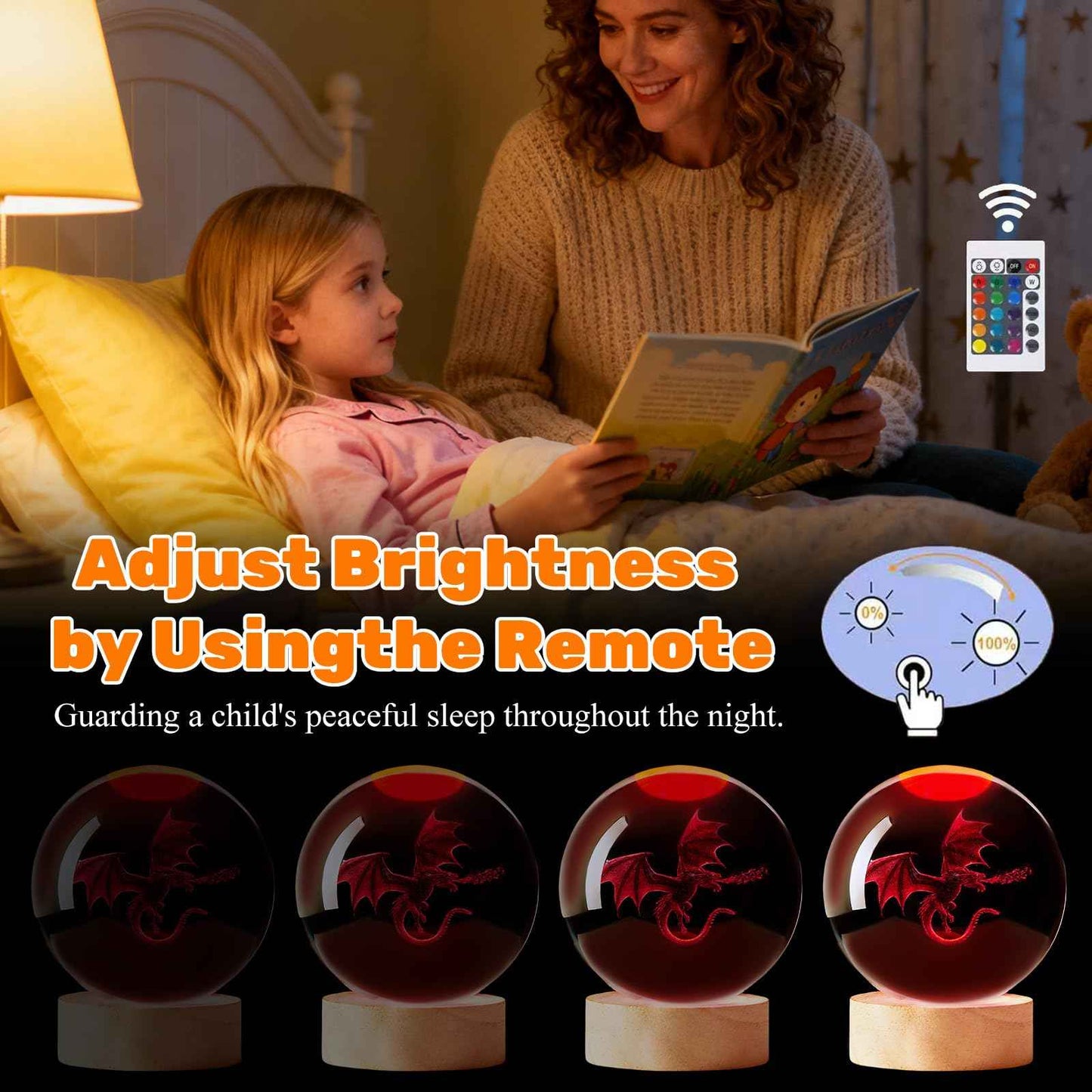 3D Dragon Crystal Night Light, 3.15 Inch Crystal Ball Lamp with Remote 16 Color Change, Dragon Figurines Toy Gifts for Birthday Christmas