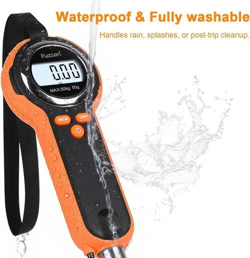 Fuzion Professional Fishing Scale - 110lb Capacity, Waterproof Design, Night Light & Memory | Portable Weigh Kit with Lip Gripper, Batteries & Pouch