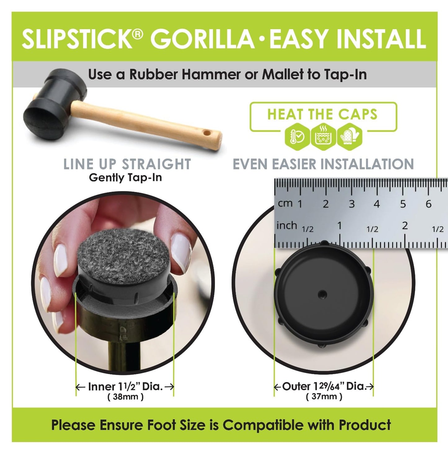 Don't Scratch Your Deck Gorilla Outdoor 1-1/2 Inch Patio Furniture Feet Caps (8 Pack) Floor Protecting Replacement Feet Glides for Metal Outdoor Furniture & Indoor, Weatherproof Berber Sliders