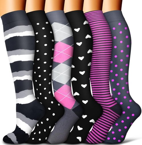 COOLOVER Copper Compression Socks - Enhanced Support for Running & Travel | 6 Pairs for Men & Women
