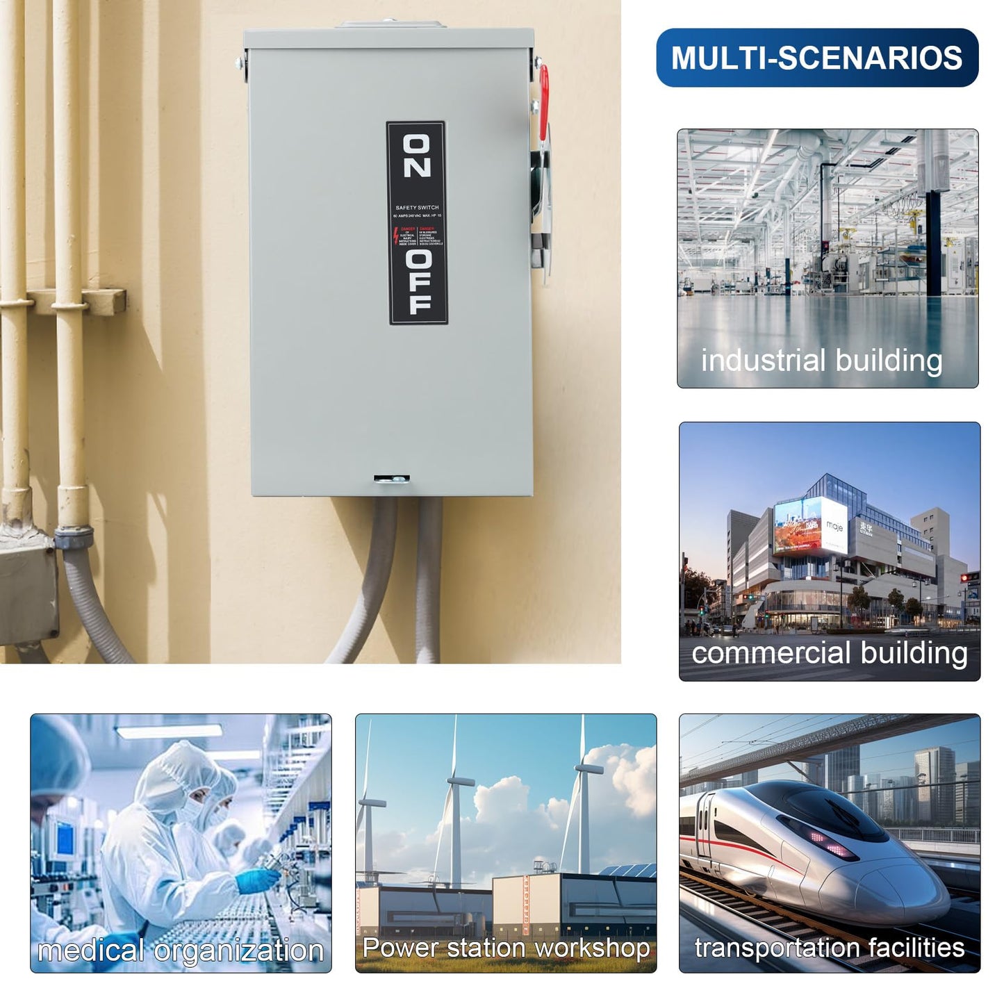 2P 60Amp 110/240V 2 Wire Fusible Heavy Duty Safety Switches，Ac Disconnect Switches Box，Quick Disconnect Safety Switch，Equipped with Fuses