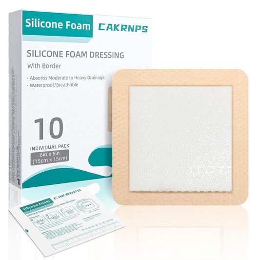 Silicone Foam Dressing with Adhesive Border 6“ x 6”,10 Packs Waterproof Silicone Bandages for Wounds Care, Large Self Adhesive Wound Dressing Bandage for Bed Sore, Silicone Foam Pad, FSA HSA Eligible