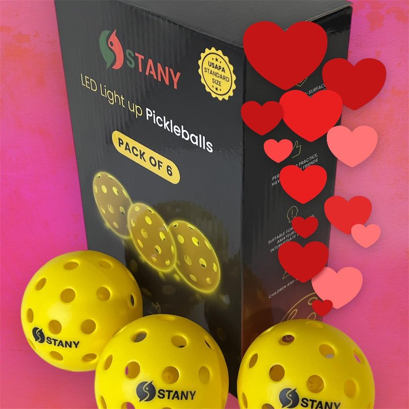 STANY LED Pickleball Balls –Ultra Visible for Nighttime Play, Glow in The Dark, 40 Hole, Indoor/Outdoor, Consistent Bounce, USAPA Official Size, Gift Ready Box, 6 Pack + 3 Replacement Batteries