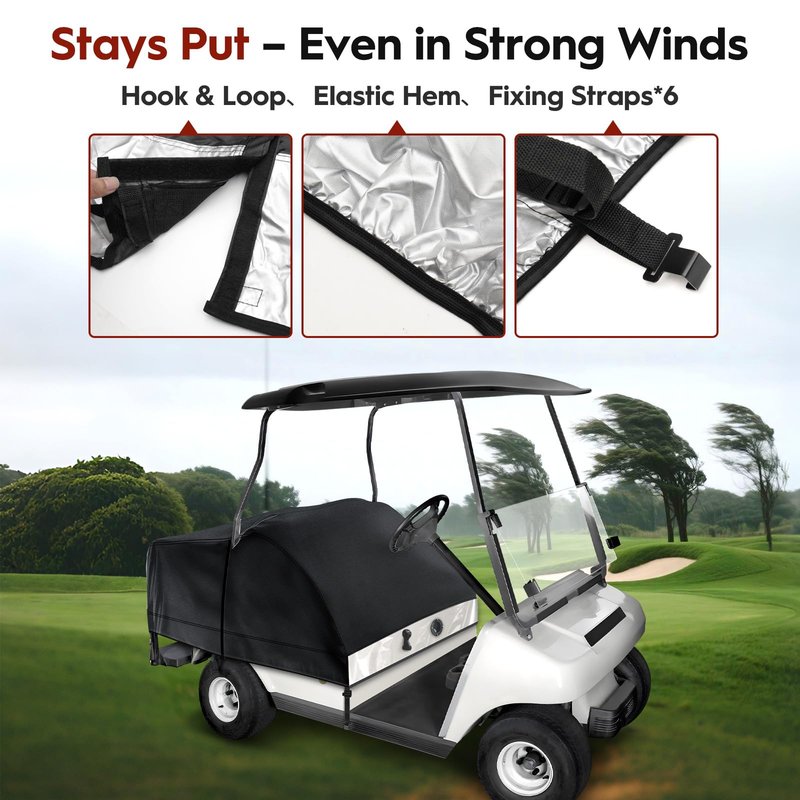 Mixsuper Golf Cart Seat Rain Cover for EZGO, Club Car, Yamaha Cart 2+2/4 Passengers with Transparent Windows 2+2 Seats Rain Covers, 7 Layers 600D Waterproof, Universal Fit, Golf Accessories
