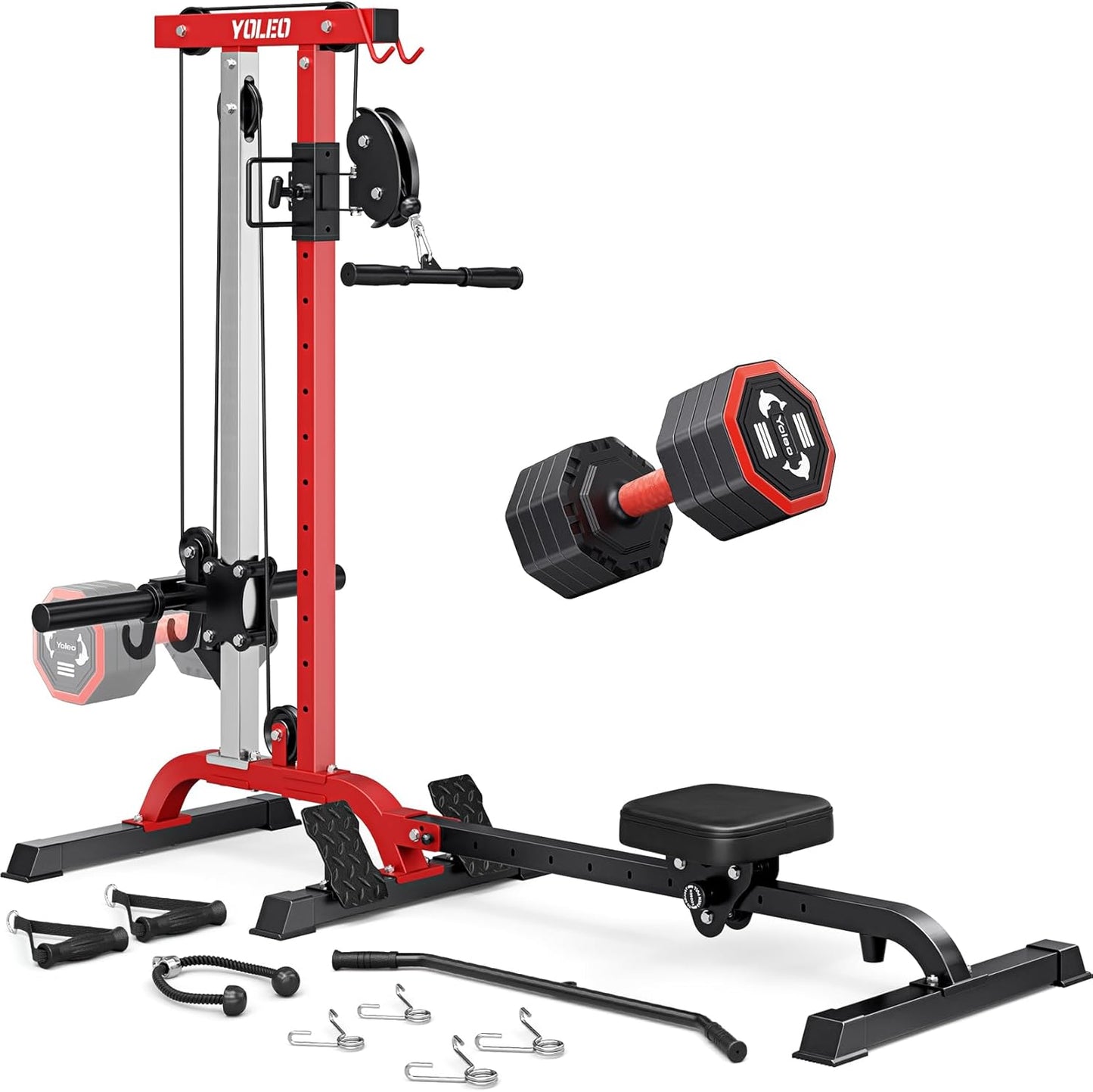 YOLEO Cable Machine | 2-in-1 Home Gym Rowing & LAT Pulldown Station - 450 Lbs Load Capacity, Includes LAT Bar & Tricep Rope