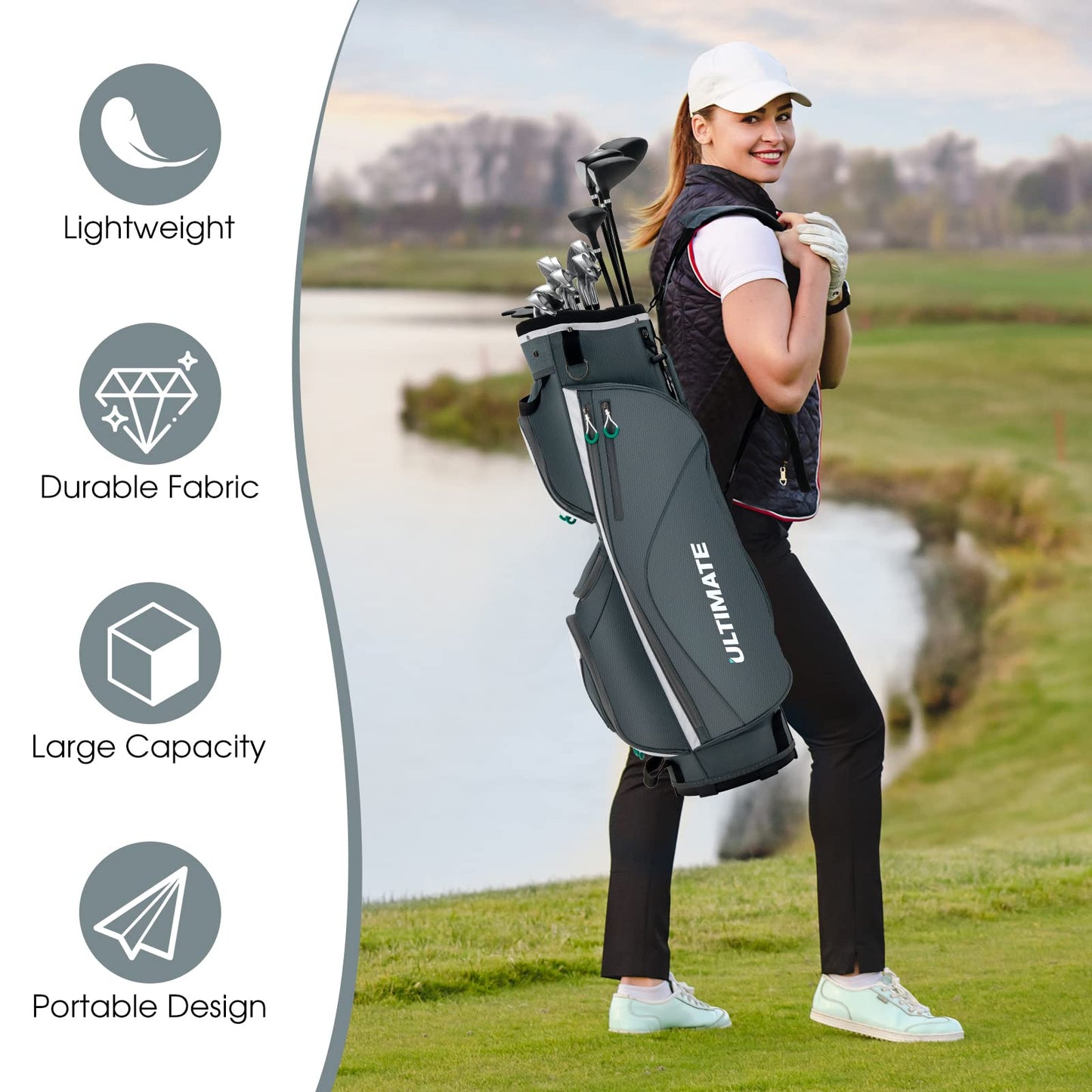 Tangkula Golf Cart Bag with 14 Way Top Dividers, Lightweight Golf Cart Bag with Shoulder Strap, 7 Zippered Pocket, Cooler Bag & Valuable Pocket, Portable Golf Club Bag with Rain Hood/Dust Cover