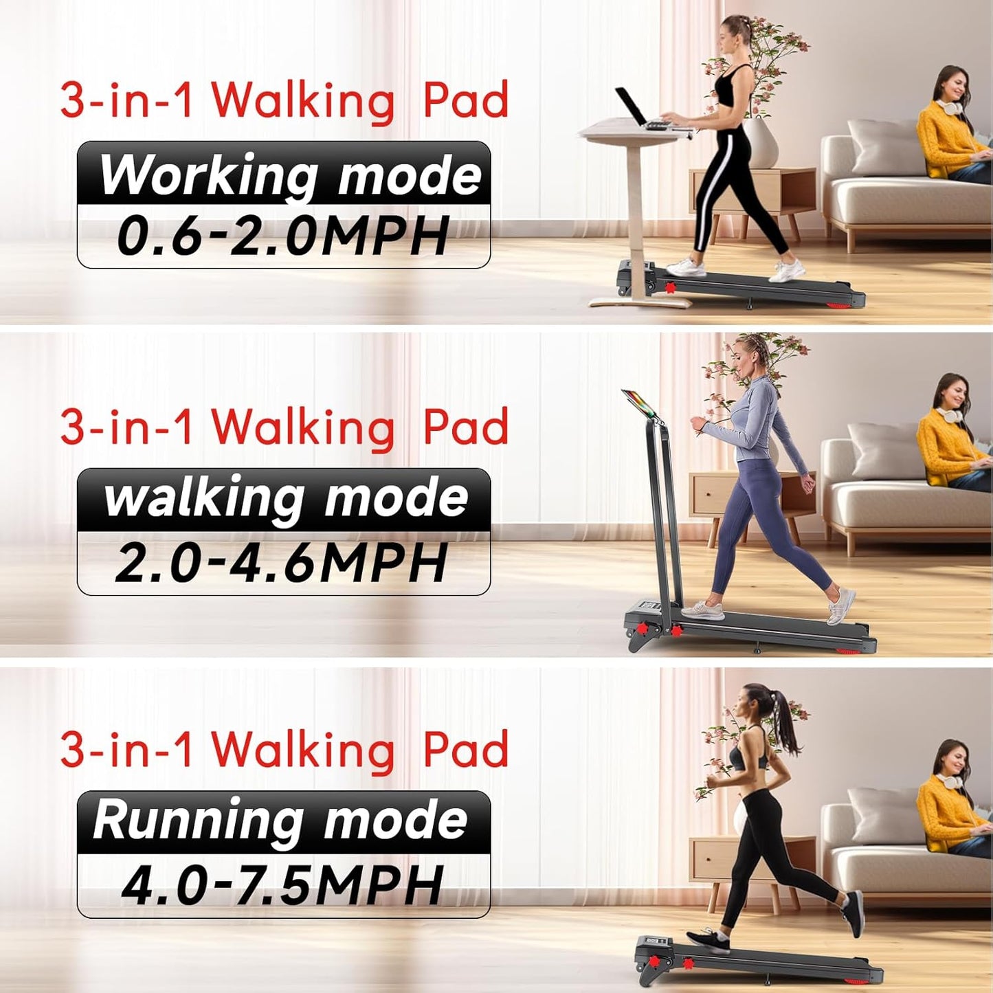 Walking Pad Treadmill - Foldable Under Desk Design with Incline & Remote Control | 7.5MPH for Home Office