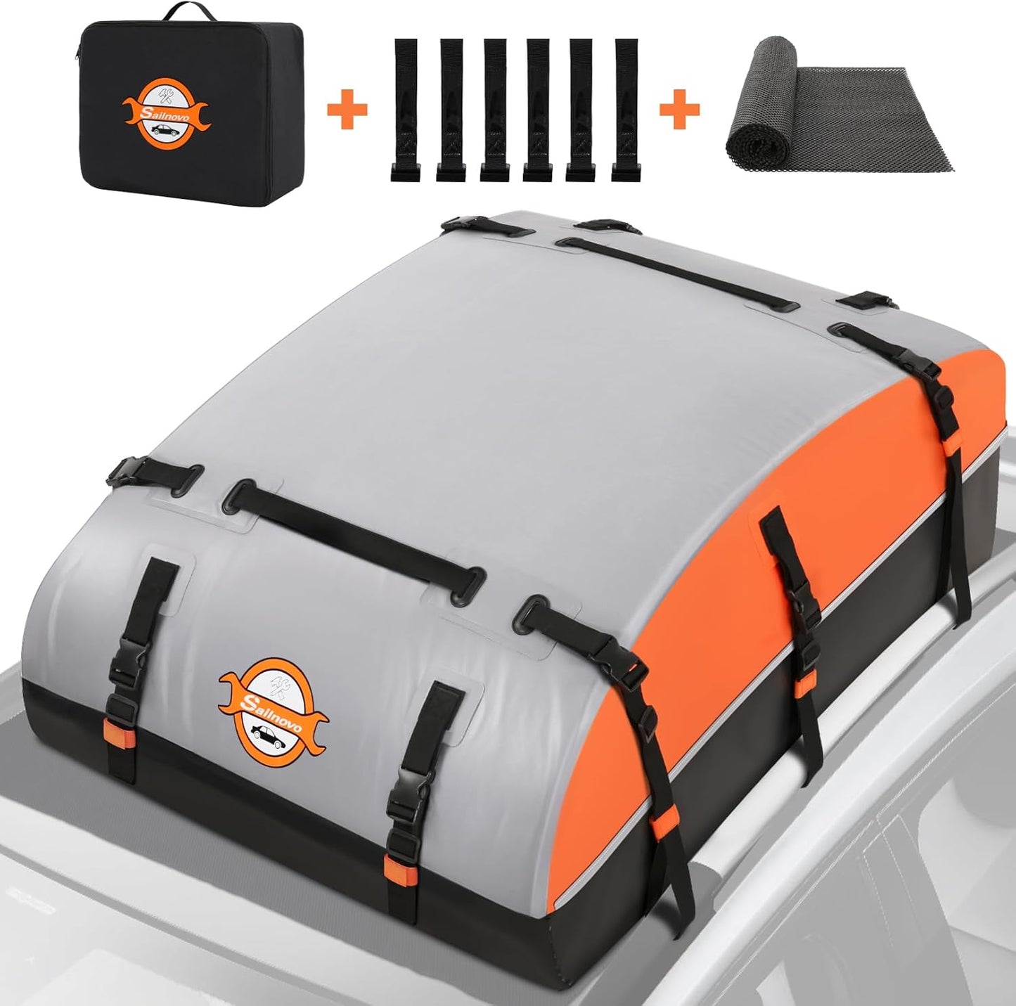Sailnovo Rooftop Cargo Carrier Bag - 21 Cubic Feet, Waterproof Soft-Shell Design | Includes Anti-Slip Mat & 10 Straps