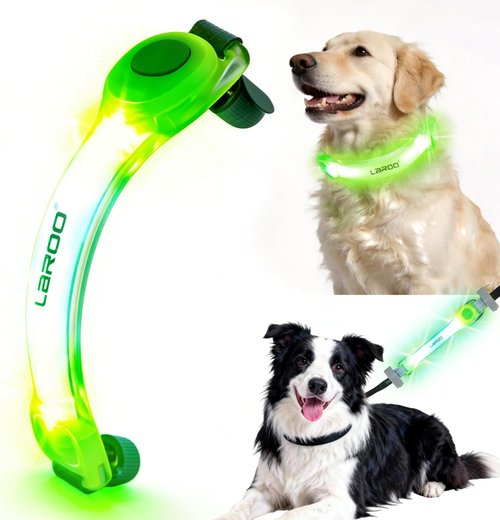LaRoo Dog Collar Light - Universal LED Safety Lights for Night Walking | Green Nylon Stickers