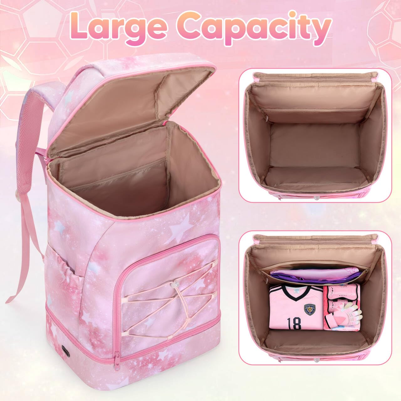 Smasrob Soccer Backpack for Girls with Separate Ball Pocket and Shoe Compartment, Sports Bags for Soccer, Basketball, Volleyball