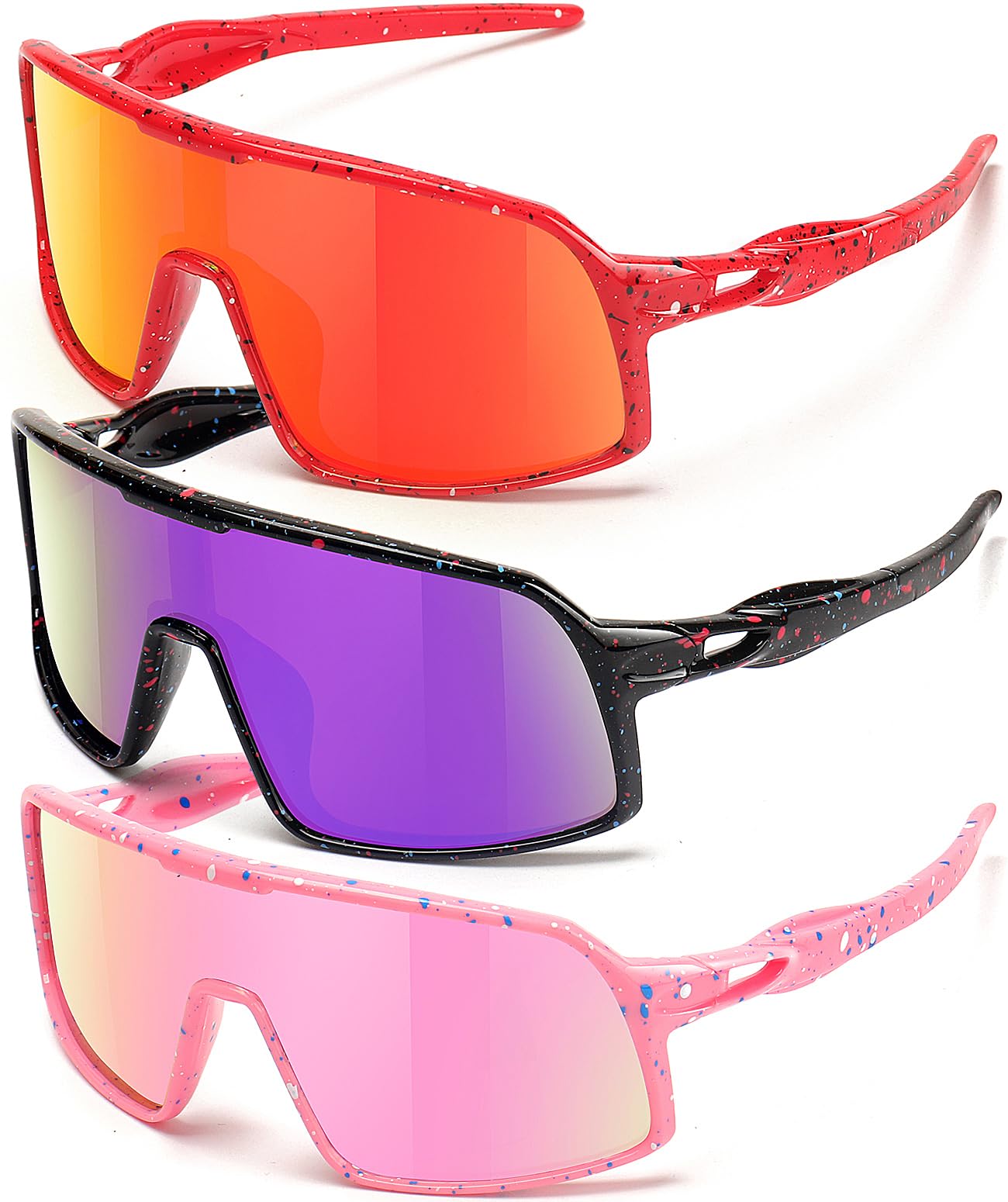 SEKKAF 3PACK Kids Baseball Sunglasses for Boys Girls Polarized Youth Softball Cycling Sports UV400 Protection Goggles