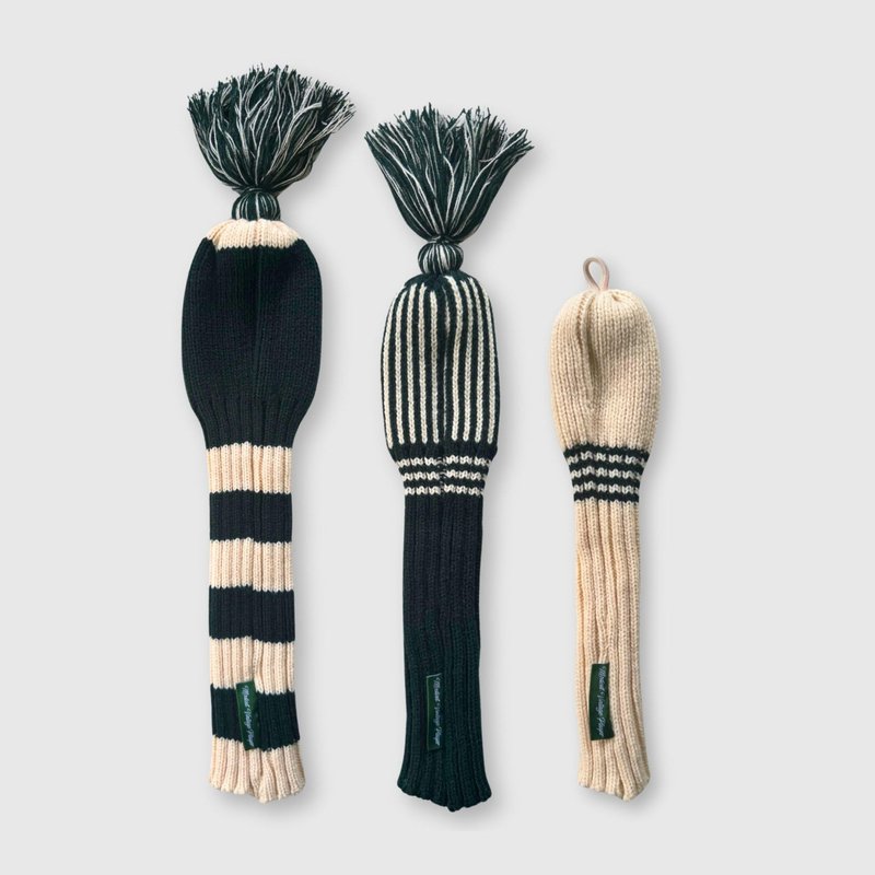 Wool Knit Golf Covers Set - Cream/Green