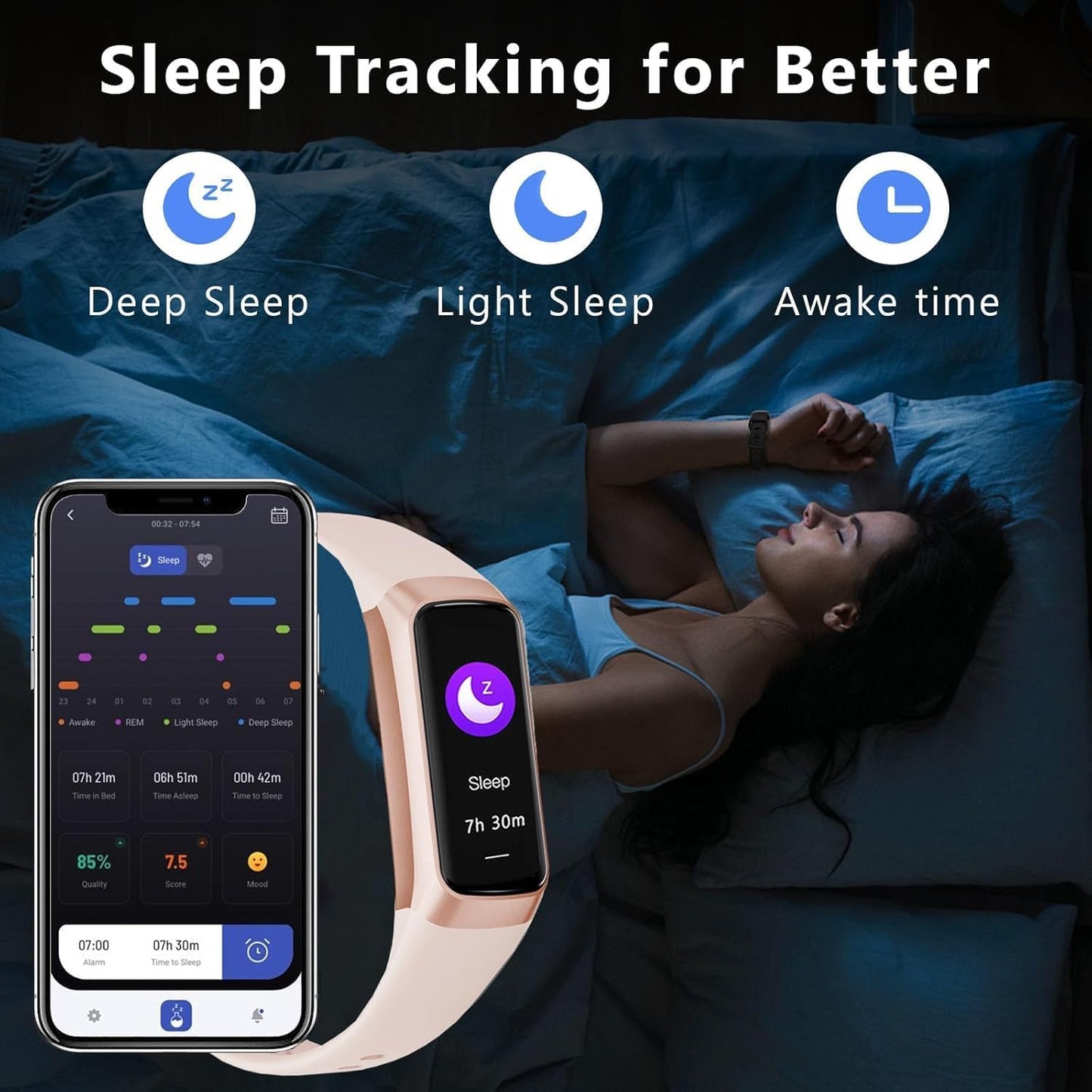 Skiennix Fitness Tracker - Heart Rate, Blood Oxygen & Sleep Monitor | 20+ Sports Modes, Pink