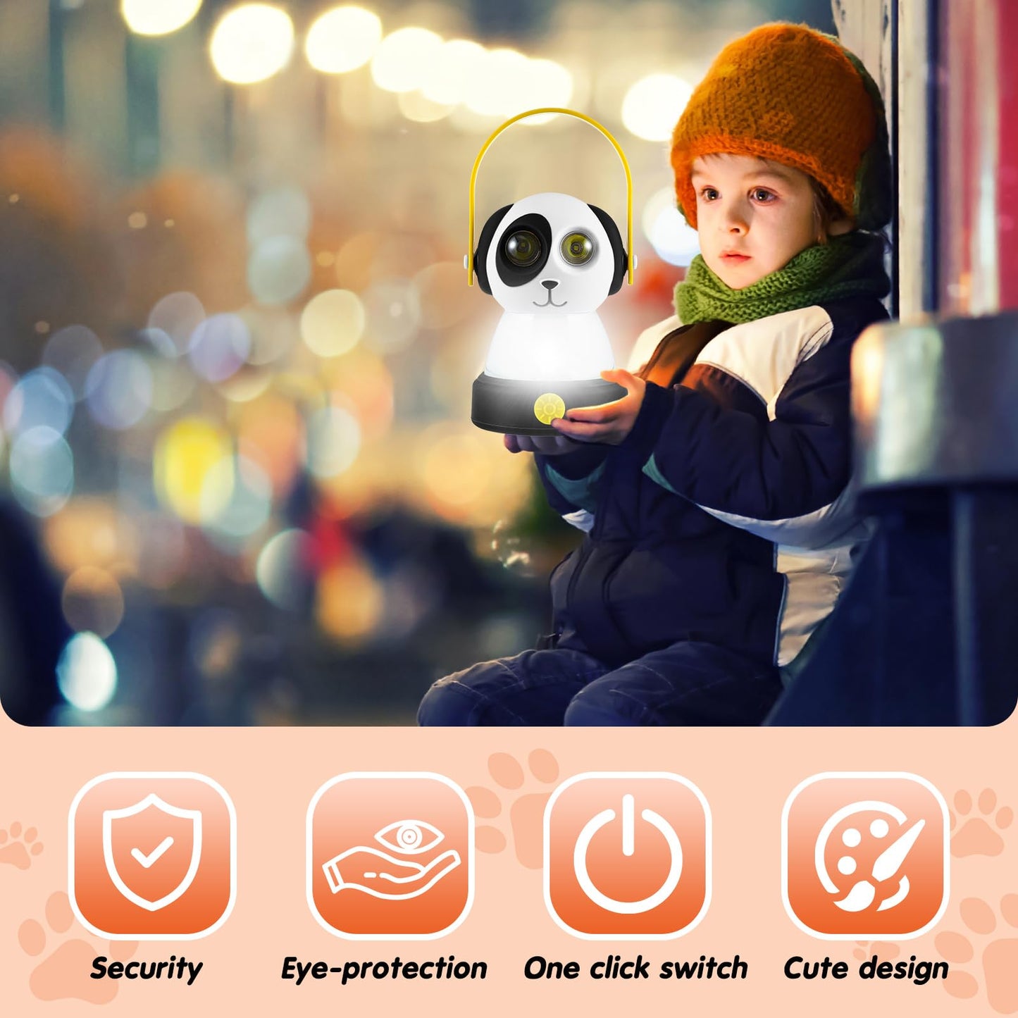 VIHOSE 2 Set Kids LED Camping Lantern and Headlamp 4 Pcs Animal Themed Camping Equipment Nightlight Battery Powered Night Light for Emergency Hurricane Lightweight Tent Lamp for Children(Dog, Giraffe)