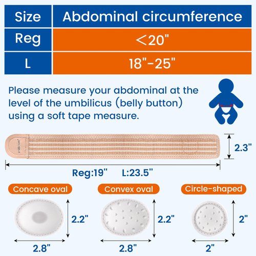 Willcom Umbilical Hernia Belt Baby, Belly Button Band Infant Belly Wrap Truss Abdominal Binder - with 3 Different Shaped Compression Pads for Newborn, Infant, Children, Toddler (Khaki-Reg)