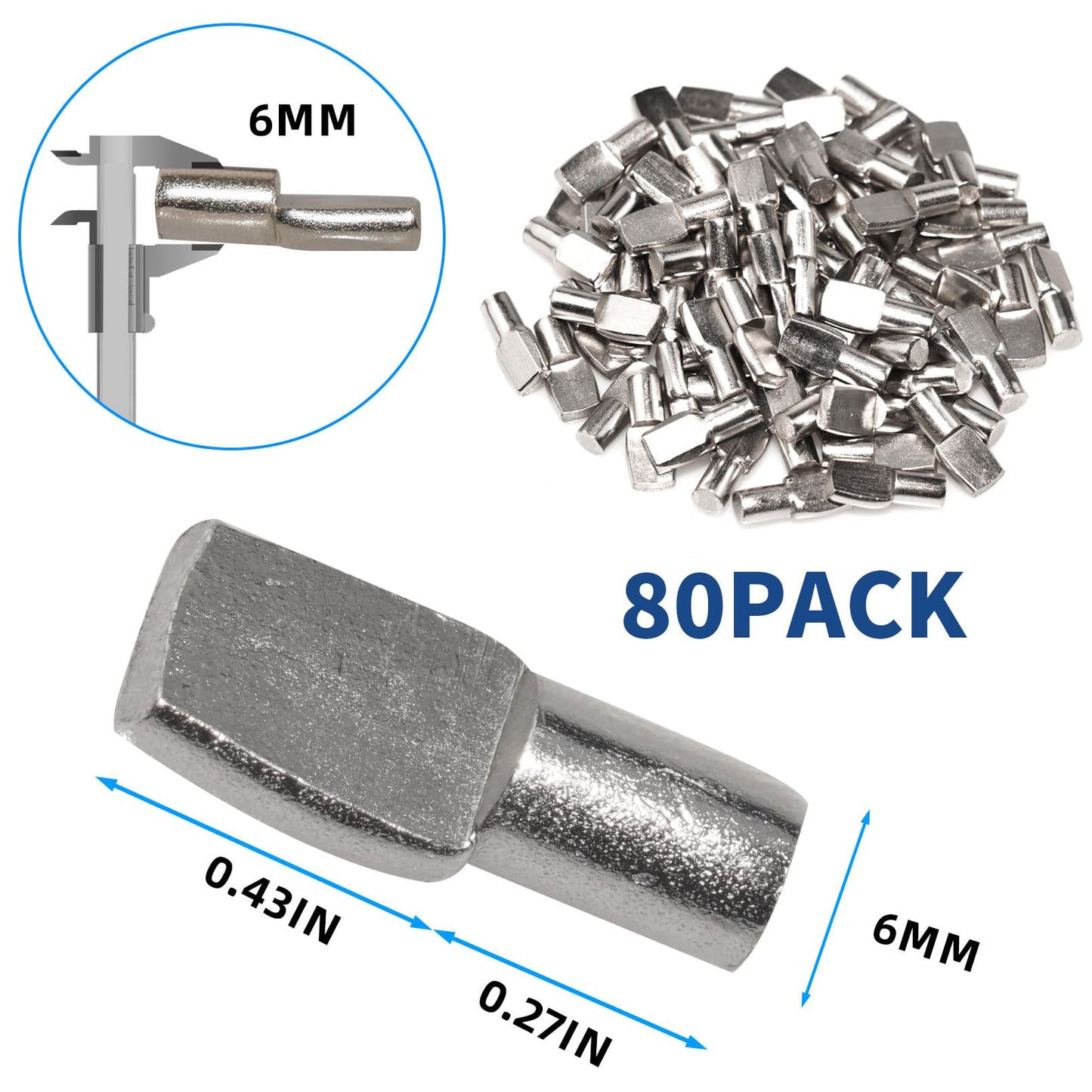 Benkyo 6mm Shelf Pins 6mm Shelf Pegs for Cabinet Shelves and Bookshelf Metal Shelf Support Pegs for Adjustable Wood Shelving Pegs to Hold Shelves （80 Piece）