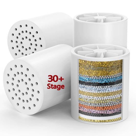 Longriver 4 Pack 33 Stage Universal Shower Filter Replacement Cartridge - Hard Water Purifier Removes Chlorine, Heavy Metals, Iron, Sediments - High Output Water Softener for Skin & Hair