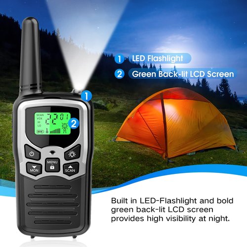 Walkie Talkies,MOICO Long Range Walkie Talkies for Adults Two-Way Radios with 22 Channels FRS VOX Scan LCD Display with LED Flashlight for Field, Survival Biking Hiking Camping 2 Pack (Silver A)