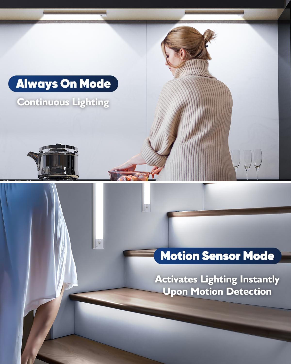 Under Cabinet Lighting, 10 Inch LED Battery Operated Rechargeable Motion Sensor Lights Indoor, 2200mAh Magnetic Wireless Closet Light, 6500K Dimmable Under Counter Lights for Kitchen, Stair, 3 Packs