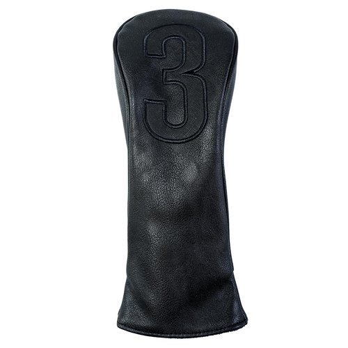 Golf Club Covers – Blackout Leather Driver Headcover, Fairway Wood, 3 Wood, Hybrid, Fits Mallet Blade Putter Head Covers Alignment Stick Cover (Set)