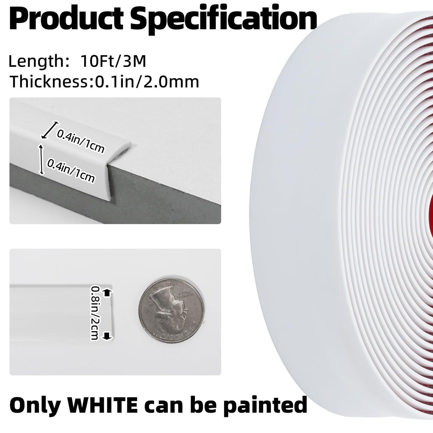 JSIWOTH 10Ft Peel and Stick Molding Trim, Flexible 0.79in Self-Adhesive Wall Trim, Inside & Outside Corner Protector, Baseboard Edge Guard for Walls, Windows, Tables, DIY Home Decoration