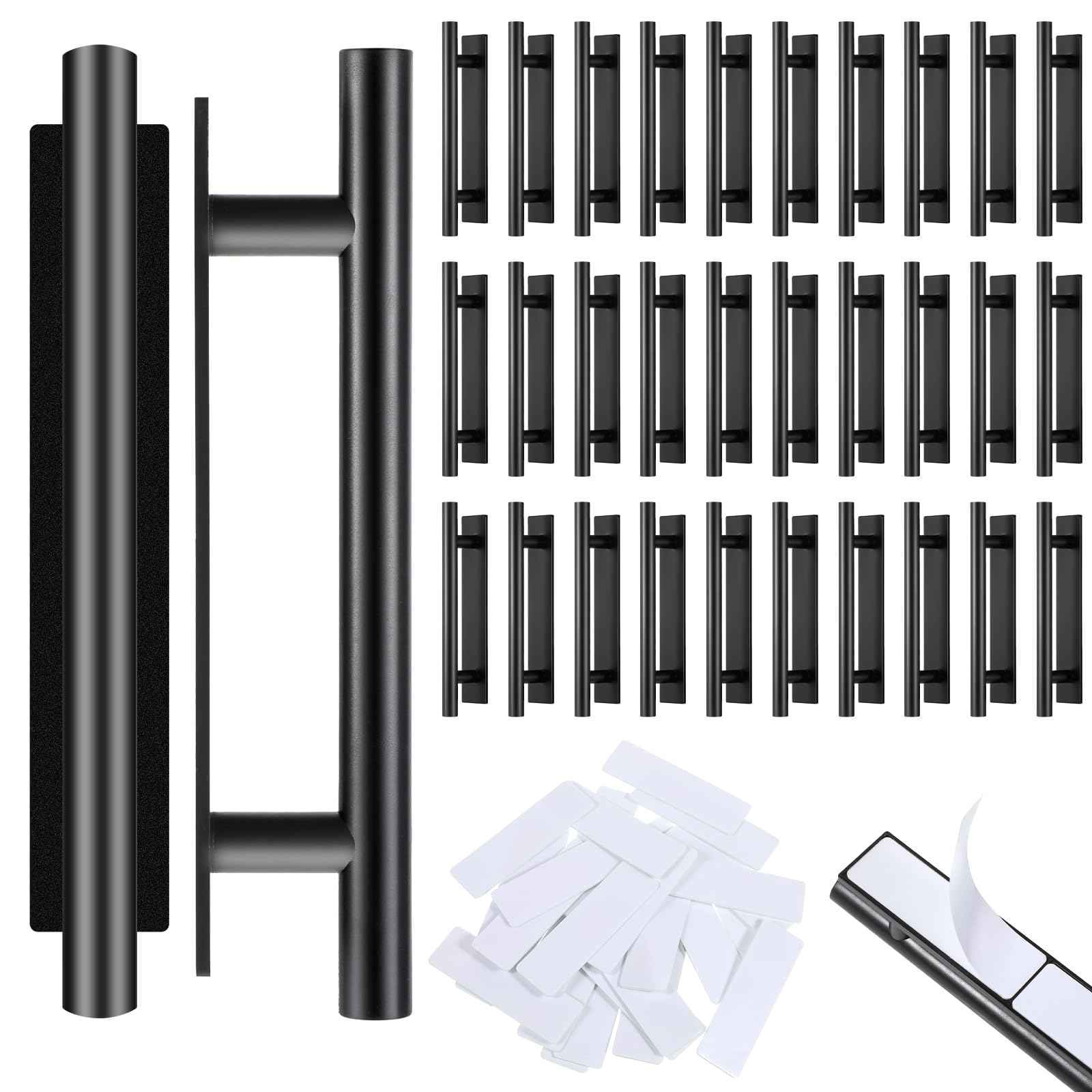 30 Pack Adhesive Cabinet Handles, Self-Stick Peel and Stick Cabinet Handles, ABS Plastic Adhesive Door Handle for Kitchen, Wardrobe, Sliding Door, Furniture (Black)