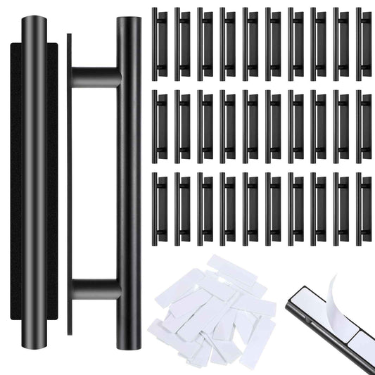 30 Pack Adhesive Cabinet Handles, Self-Stick Peel and Stick Cabinet Handles, ABS Plastic Adhesive Door Handle for Kitchen, Wardrobe, Sliding Door, Furniture (Black)