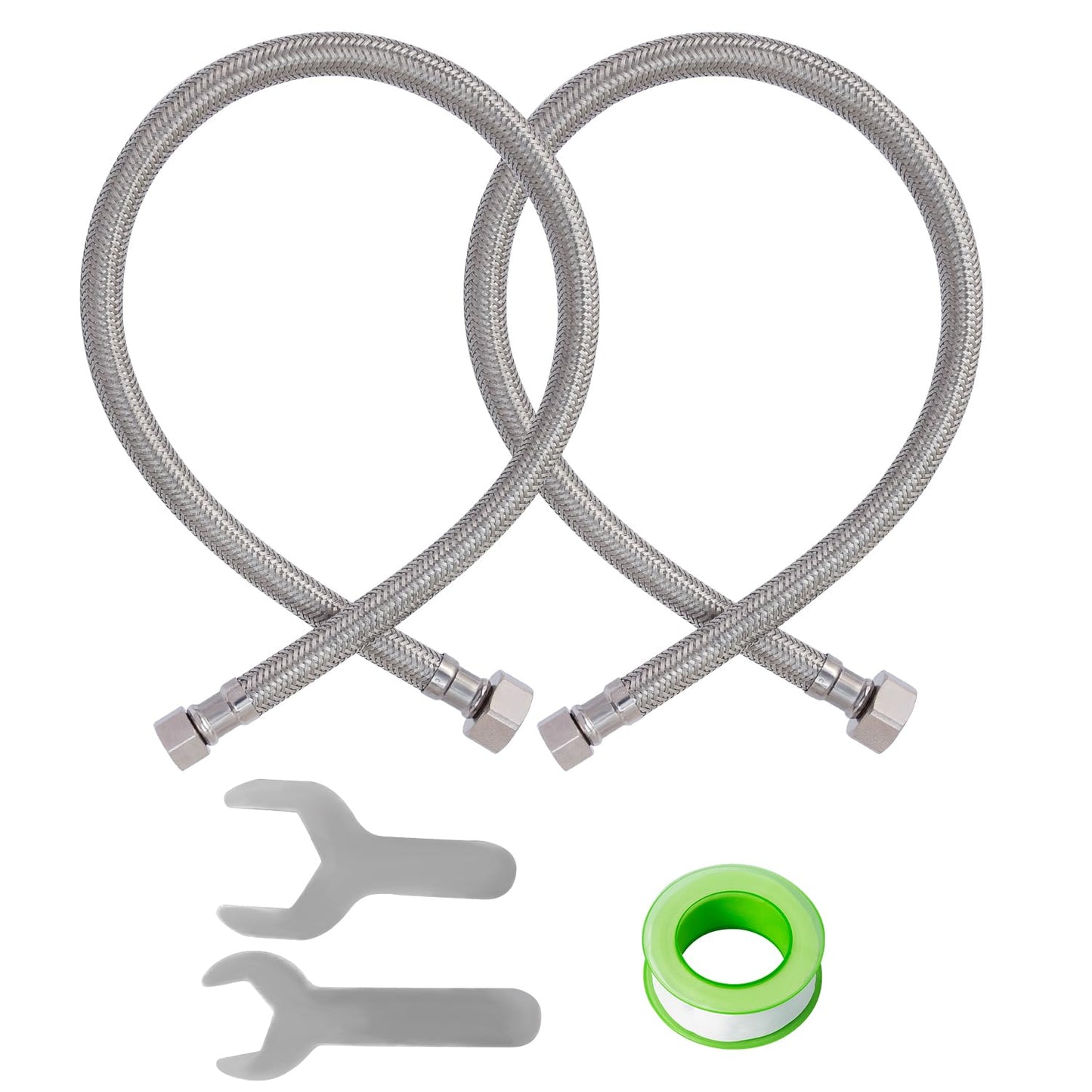 (2 Pack) SUNGATOR 24 Inch Faucet Supply Lines, 3/8" Female Comp Thread x 1/2" FIP Thread Sink Hose, 24" Stainless Steel Braided Faucet Supply Line for Bathroom, with 2 Wrenches and 1 Sealing Tape