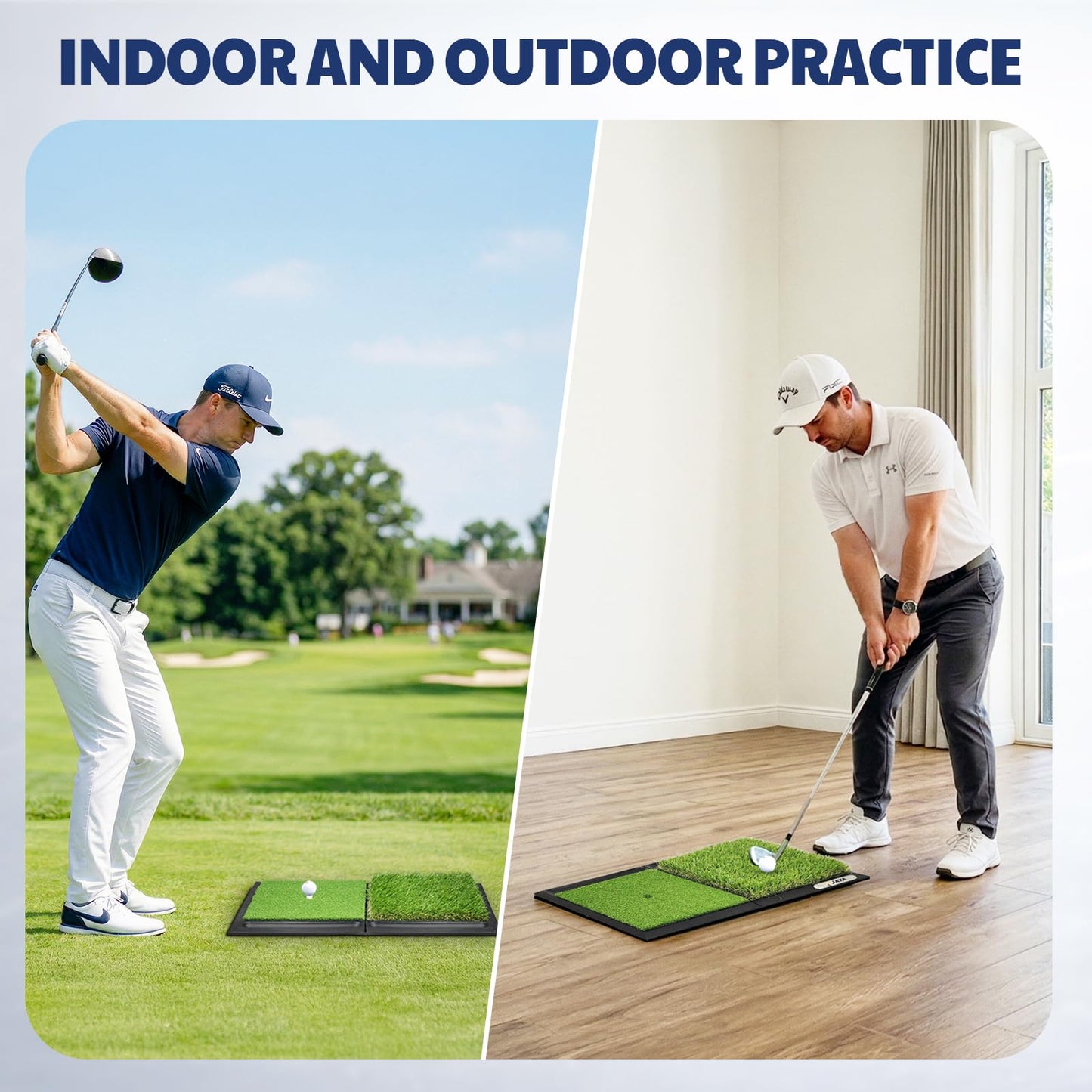 JAYA Golf Hitting Mat with Heavy Rubber Base, Foldable Golf Practice Mat for Indoor & Outdoor Training, Dual Turf Fairway & Rough Grass Mat for Swing, Chipping and Driving Practice