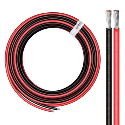 iGreely 10 Gauge Tinned Copper Wire - 30 FT Red & 30 FT Black for Solar Panel & Automotive Wiring