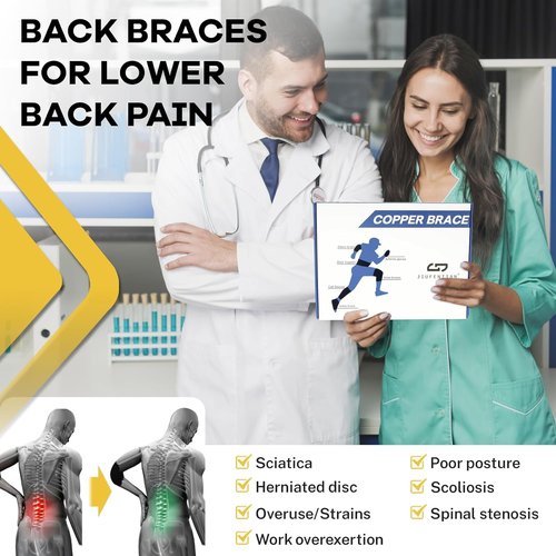 JIUFENTIAN Copper Back Braces for Lower Back Pain with Support System - Lower Back Brace for Herniated Disc,Lumbar supports for Sciatica, Scoliosis,Heavy Lifting and Work(Large)