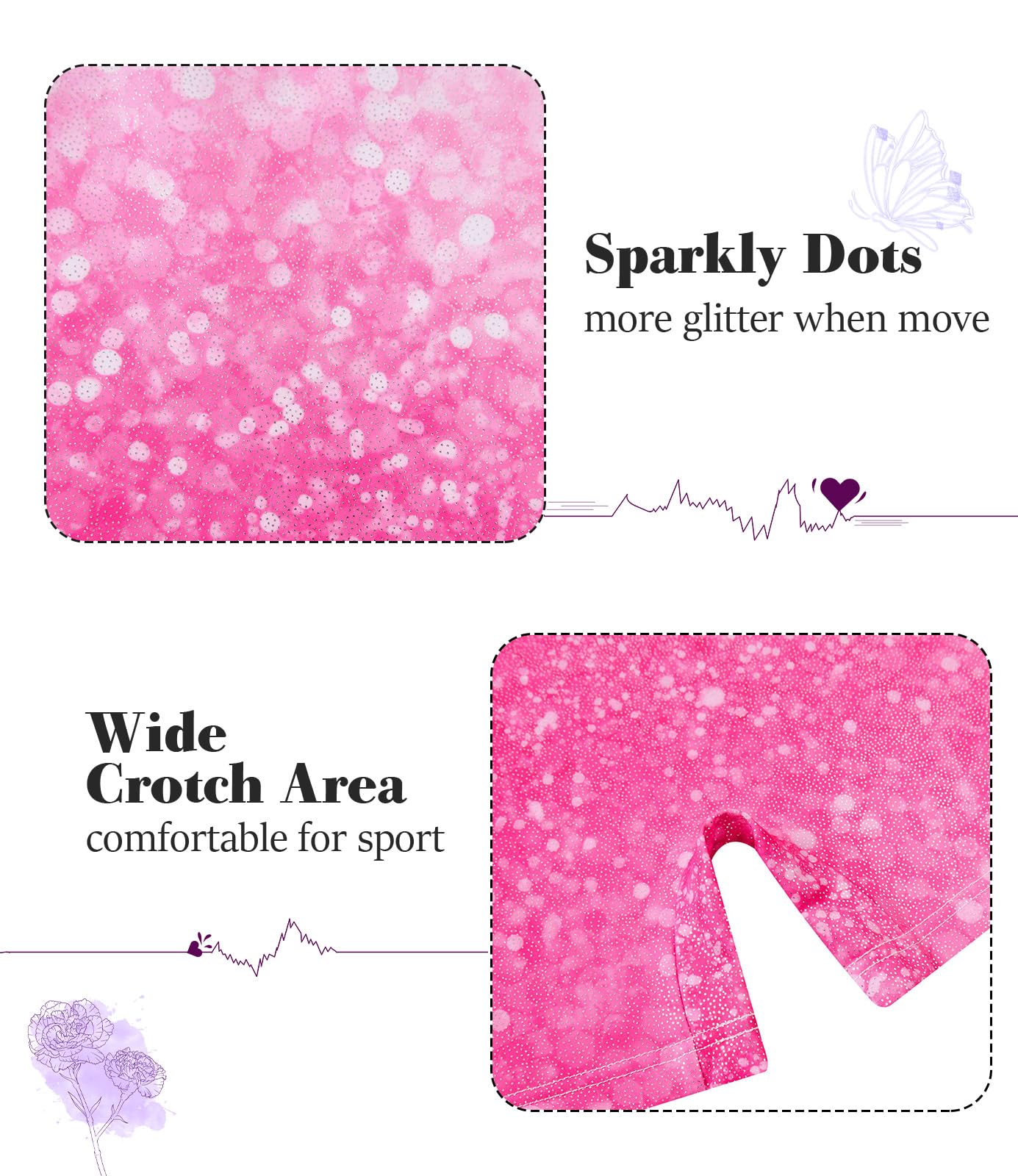 Vogseek 11 12 Years Girls Gymnastics Leotards with Hair Scrunchie Pink Sparkle Dots Active Biketards with Cover Shorts Girl's Cute Classic Ballet Unitards Sets,Pink Shiny