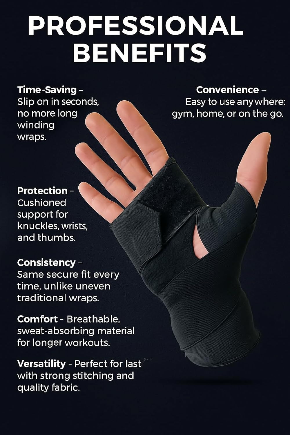 Quickrap Boxing Hand Wrap Gloves - Elastic Thumb Loop Protection for Knuckle, Wrist & Thumb Support | Training Gear for MMA, Muay Thai & Kickboxing