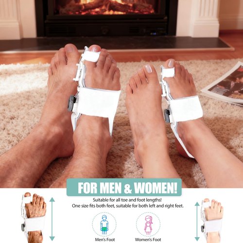 GAB Upgraded Bunion Corrector for Women & Men - Adjustable Bunion Splint with Knob for Big Toe Relief & Hallux Valgus Correction, Day/Night Orthopedic Toe Straightener (2, White)