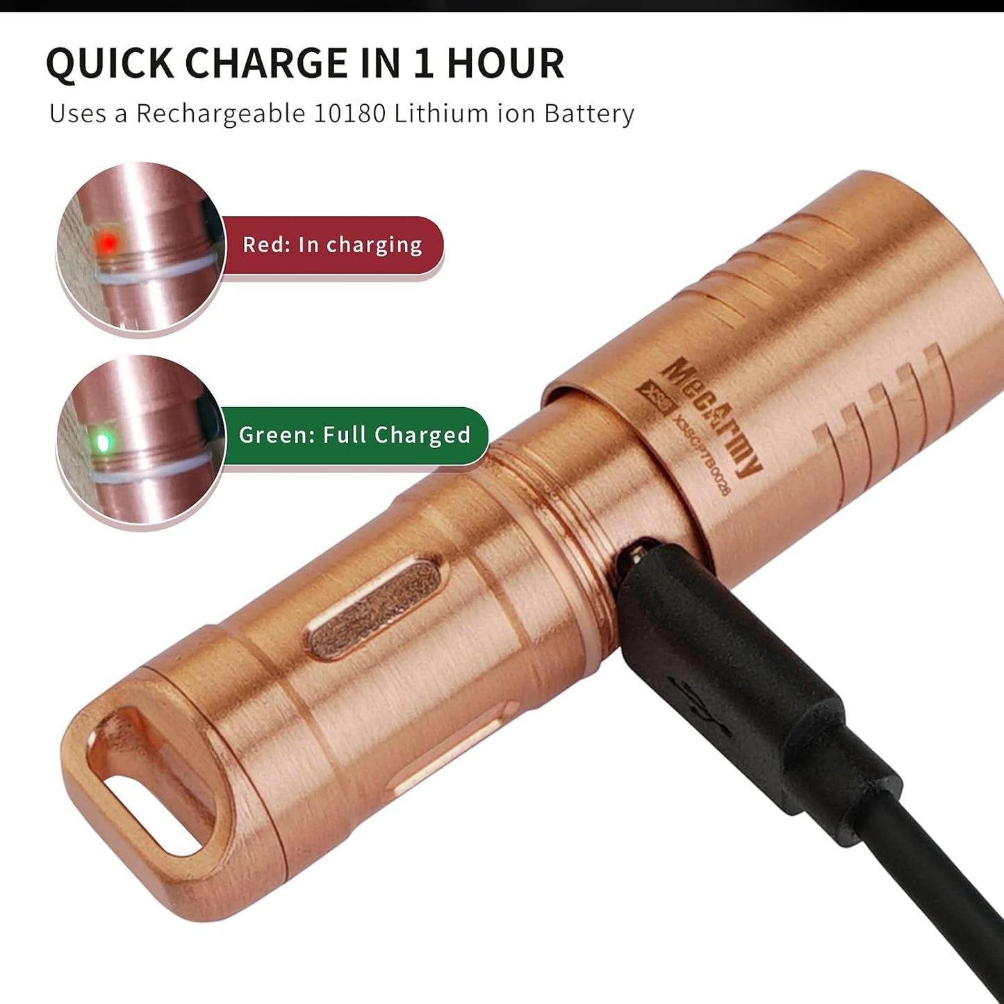 MecArmy X3S Mini EDC Flashlight - Portable Rechargeable Keychain Torch | 130 Lumens Waterproof (Copper)