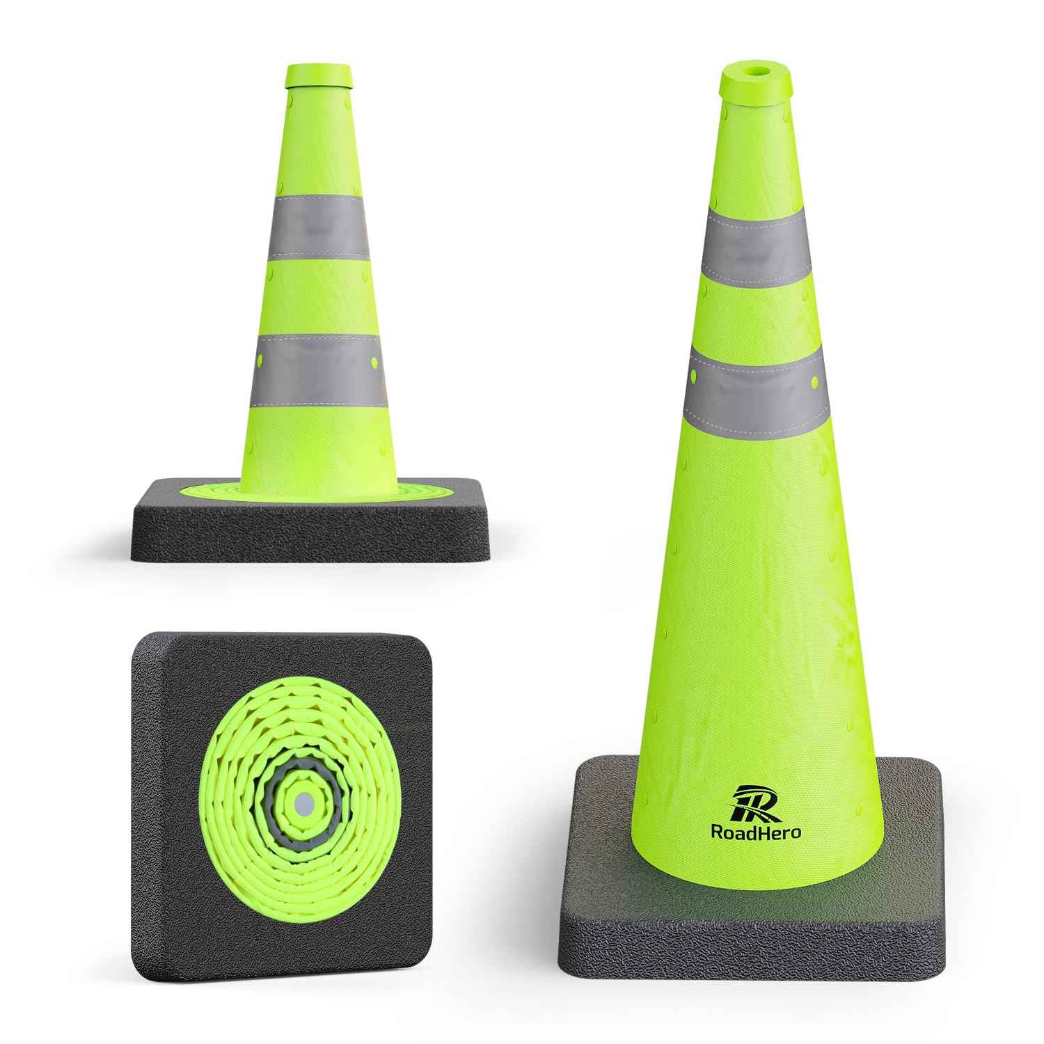 28 Inch Collapsible Traffic Safety Cones - Weighted Base & Reflective Collars, 4 Pack