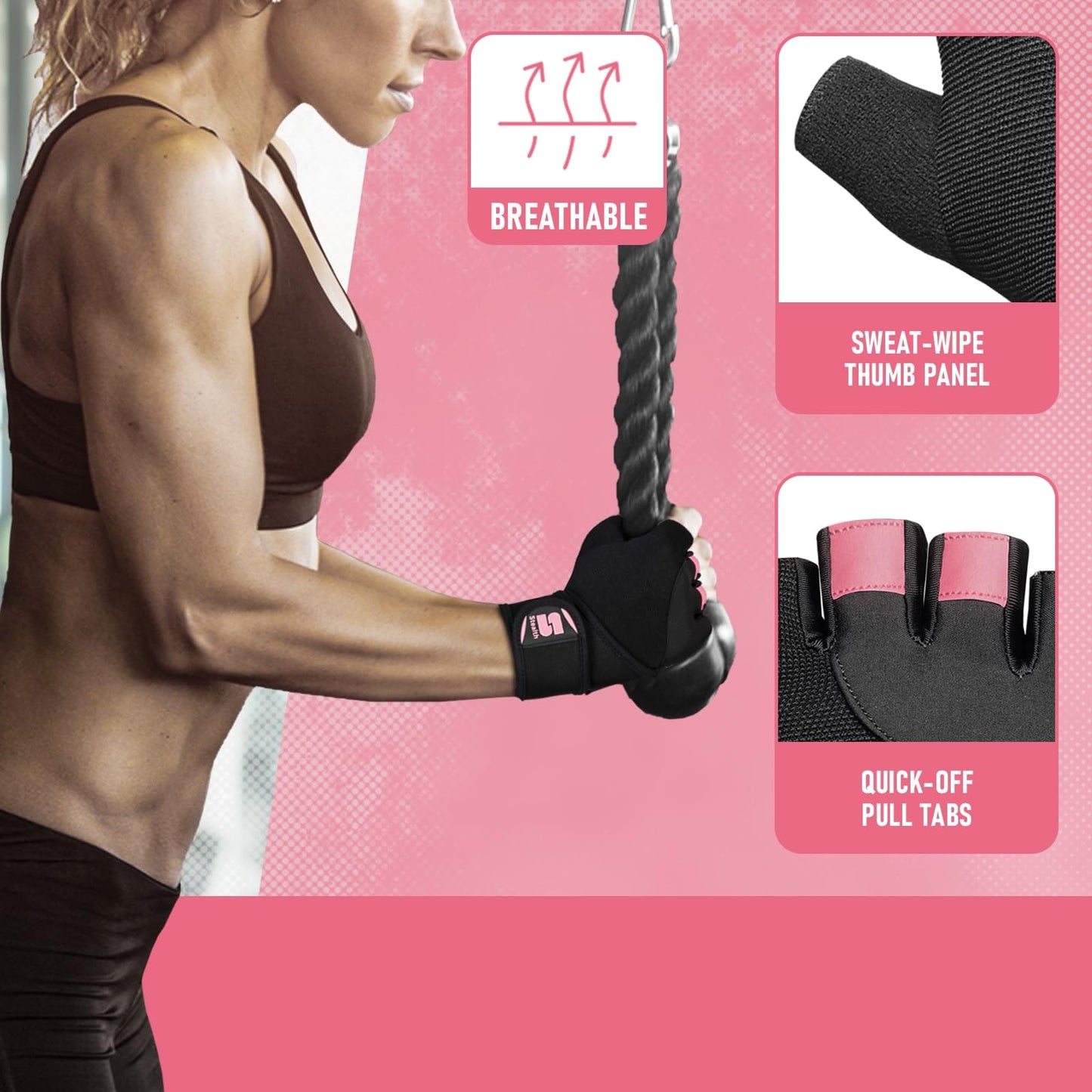 Stealth Sports Weight Lifting Gloves with Wrist Wrap Support Padded Palm Protection Exercise Gym Workout Gloves Men & Women Training Fitness Weightlifting Bodybuilding,E9(Pink,M)