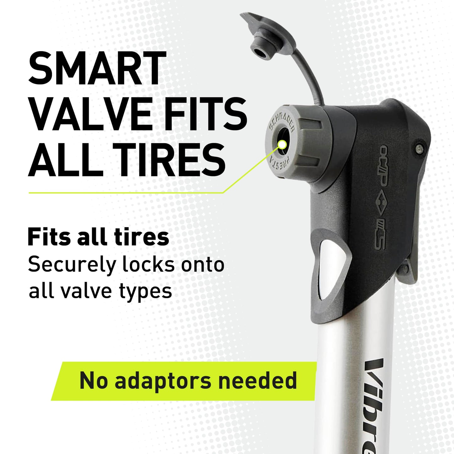 Vibrelli Mini Bike Pump - Presta & Schrader Bicycle Pump - 120 PSI Tire Pump for Road & MTB - No Valve Changing Needed