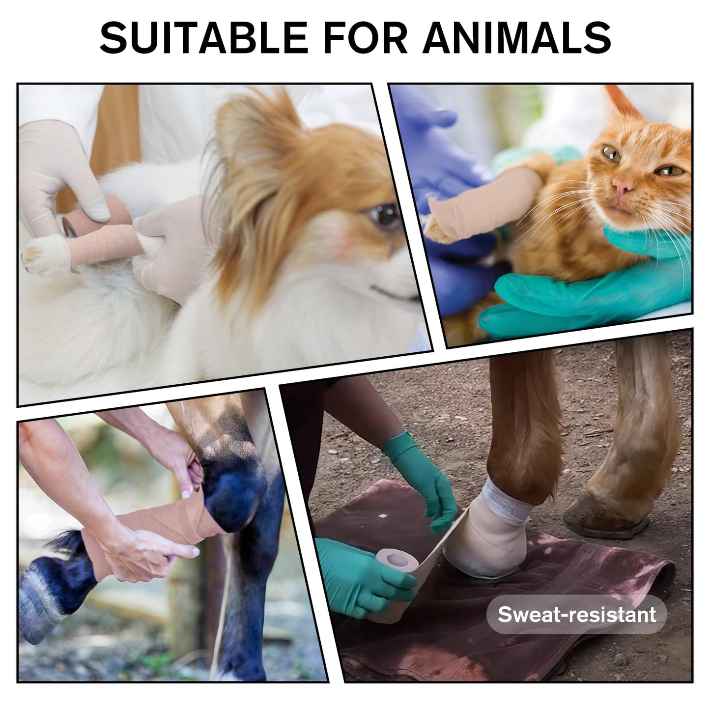 Worive 4 Rolls Elastic Tape, Breathable Self Adhesive Bandage Wrap, Flexible Stretch Bandages for Sports Wrists Sprains Knees Ankles, for Animals and Pets, 5 Yards (4 Inch in Width)