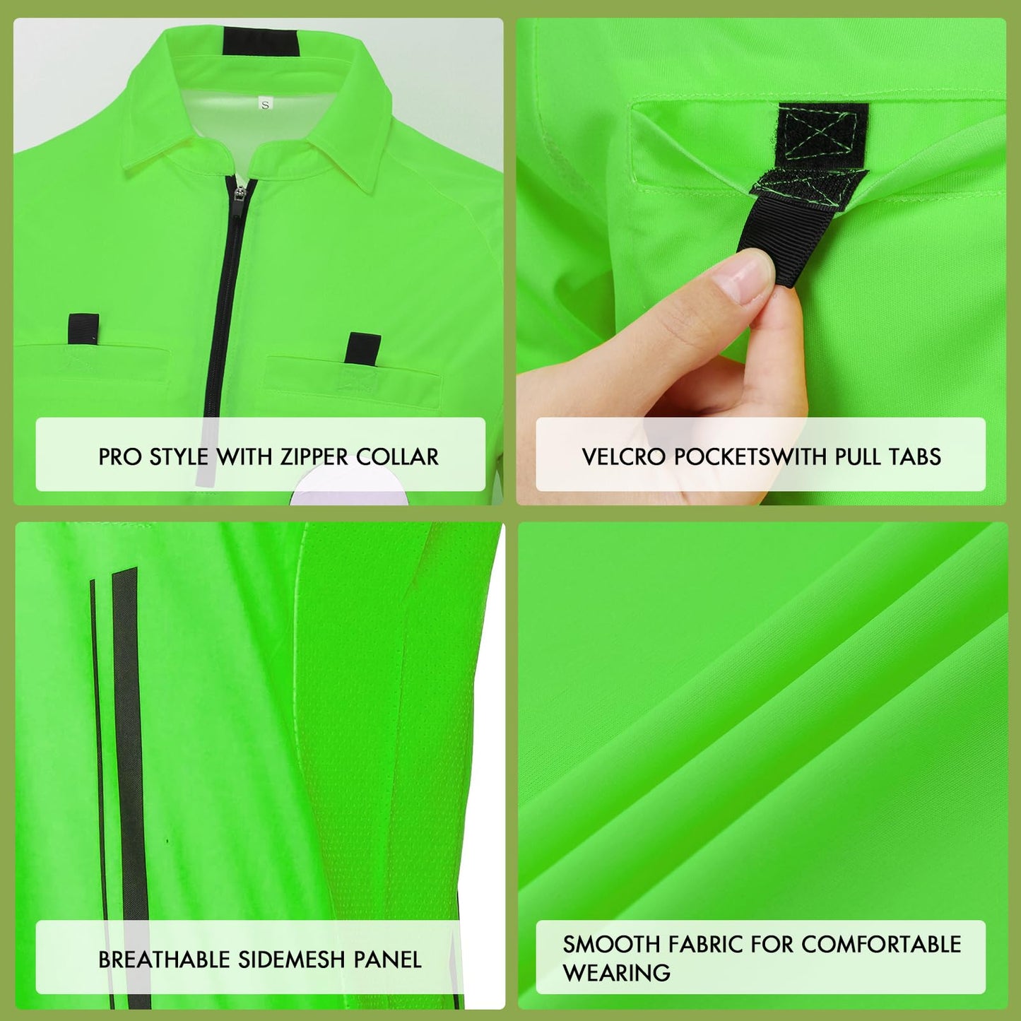 Pro Soccer Referee Shirt Jersey Kit Ref Costume for Men Womens Umpire Uniform Ref Wallet with Red Yellow Card Green