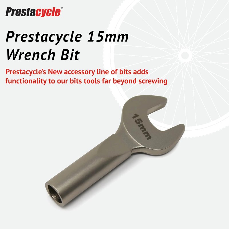 Prestacycle 15mm Wrench Specialty Bit – Converts Bits Tools into Compact 15mm Wrench – Ideal for Adjusting Threaded Hub Axles – Lightweight Multi-Function Bike Tool Accessory