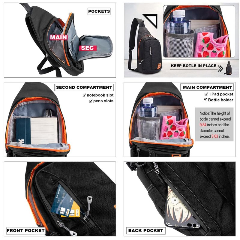 Peicees Large Sling Backpack Waterproof Unisex Shoulder Bag Chest Crossbody Daypack